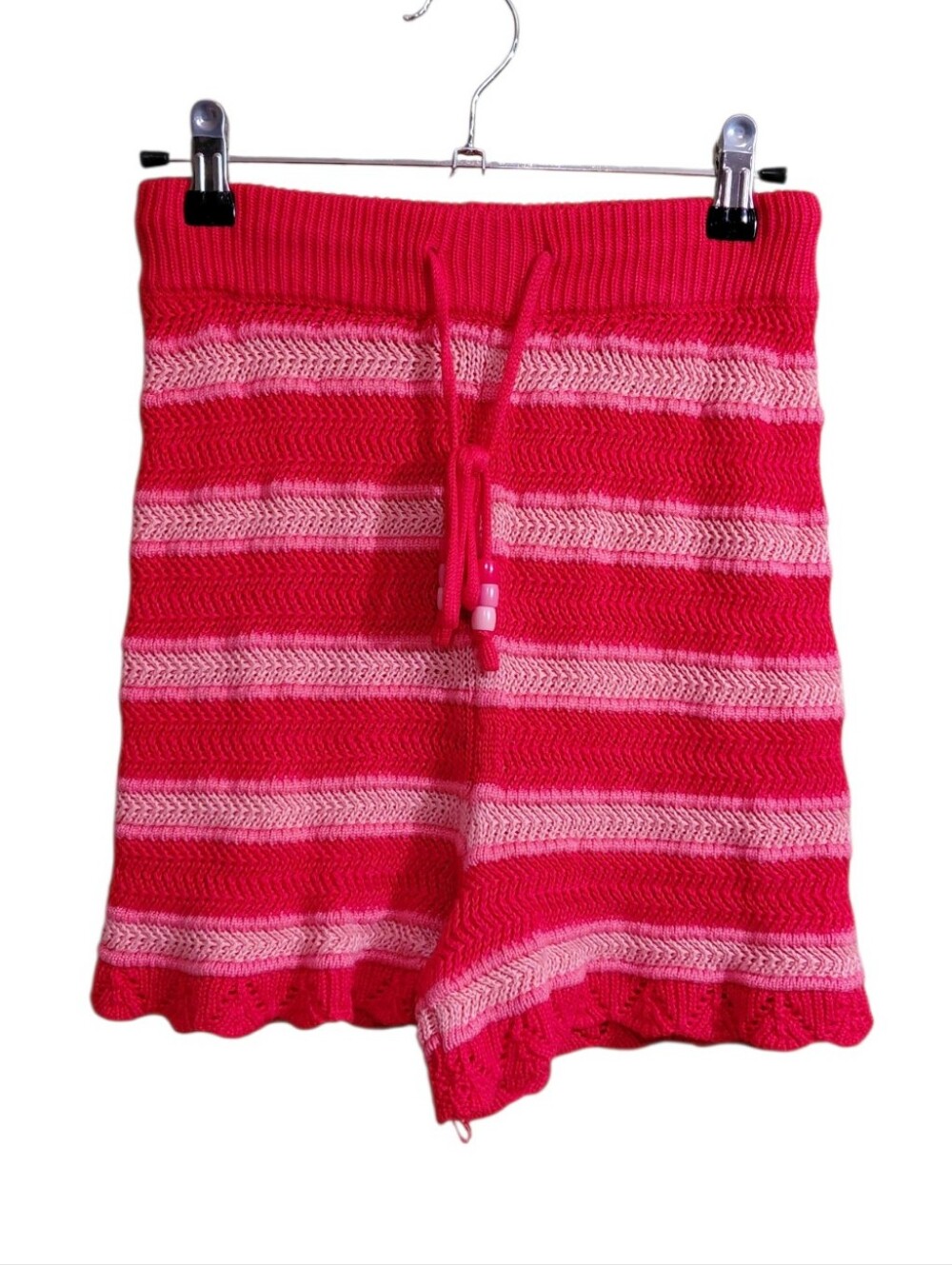 High-Waist Striped Knit Shorts - Pink
